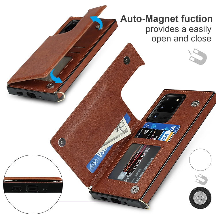 For Samsung Galaxy S20 Ultra Cross-body Square Double Buckle Flip Card Bag TPU+PU Case with Card Slots & Wallet & Photo & Strap