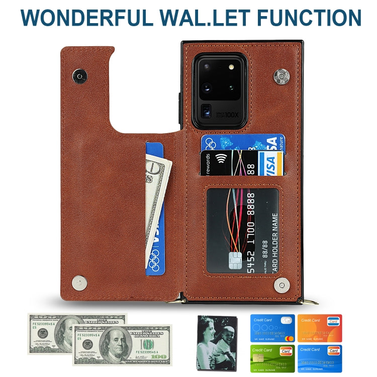 For Samsung Galaxy S20 Ultra Cross-body Square Double Buckle Flip Card Bag TPU+PU Case with Card Slots & Wallet & Photo & Strap