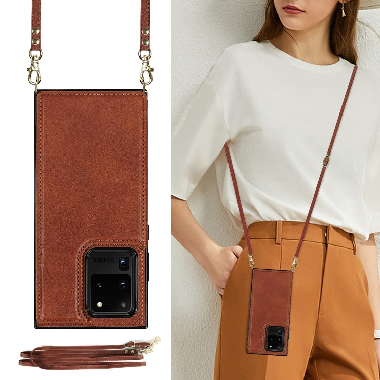 For Samsung Galaxy S20 Ultra Cross-body Square Double Buckle Flip Card Bag TPU+PU Case with Card Slots & Wallet & Photo & Strap