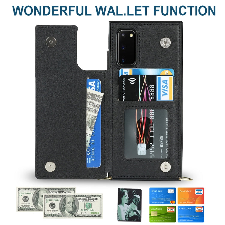 For Samsung Galaxy S20 FE Cross-body Square Double Buckle Flip Card Bag TPU+PU Case with Card Slots & Wallet & Photo & Strap