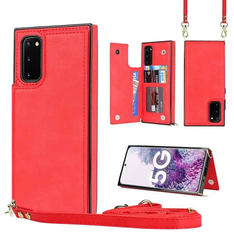 For Samsung Galaxy S20 FE Cross-body Square Double Buckle Flip Card Bag TPU+PU Case with Card Slots & Wallet & Photo & Strap