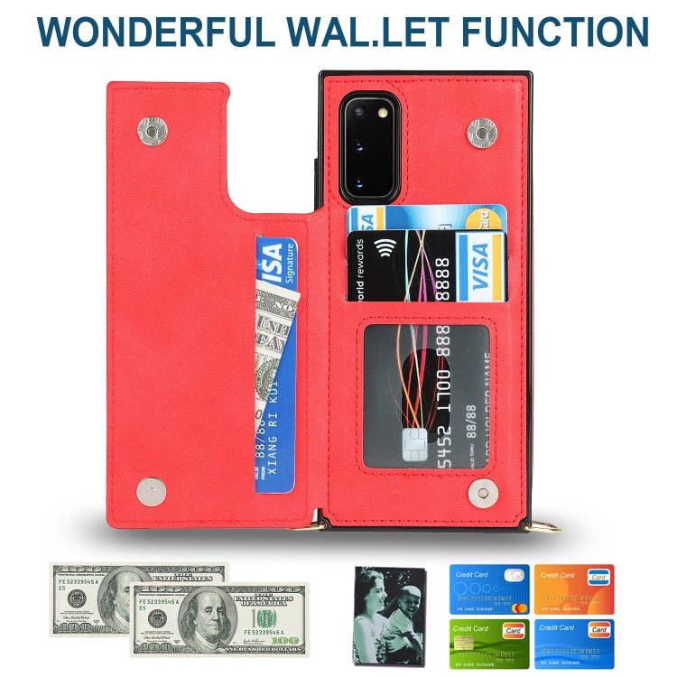 For Samsung Galaxy S20 FE Cross-body Square Double Buckle Flip Card Bag TPU+PU Case with Card Slots & Wallet & Photo & Strap