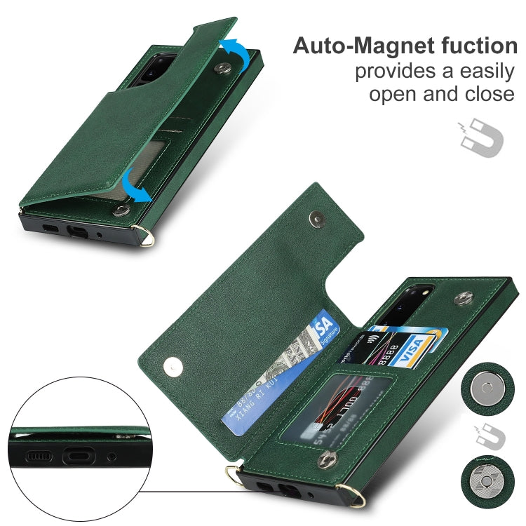 For Samsung Galaxy S20 FE Cross-body Square Double Buckle Flip Card Bag TPU+PU Case with Card Slots & Wallet & Photo & Strap