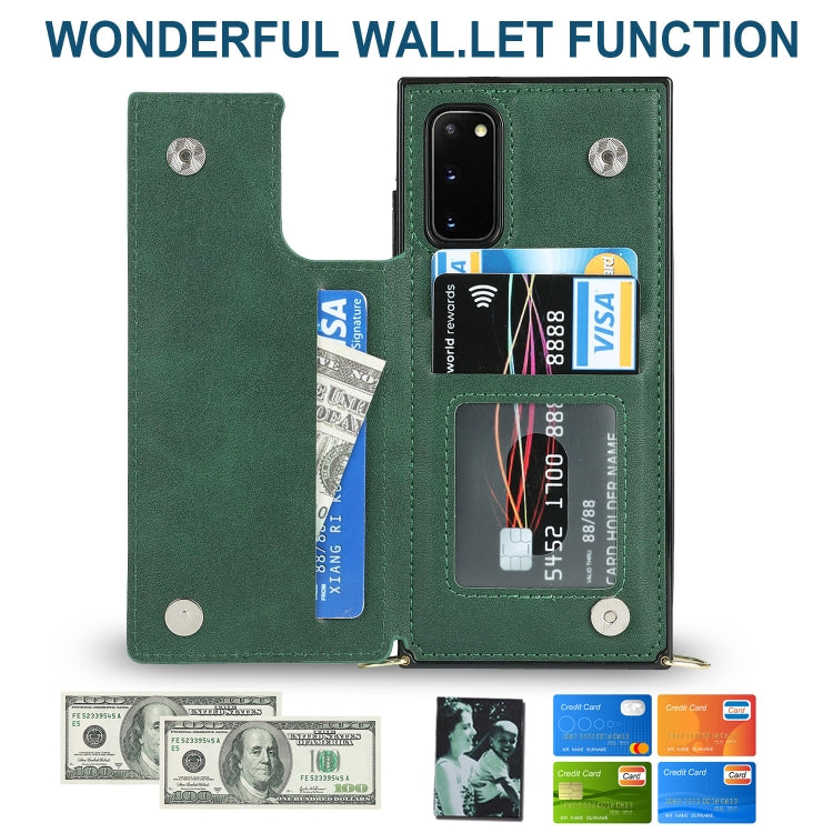 For Samsung Galaxy S20 FE Cross-body Square Double Buckle Flip Card Bag TPU+PU Case with Card Slots & Wallet & Photo & Strap