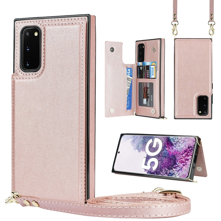 For Samsung Galaxy S20 FE Cross-body Square Double Buckle Flip Card Bag TPU+PU Case with Card Slots & Wallet & Photo & Strap