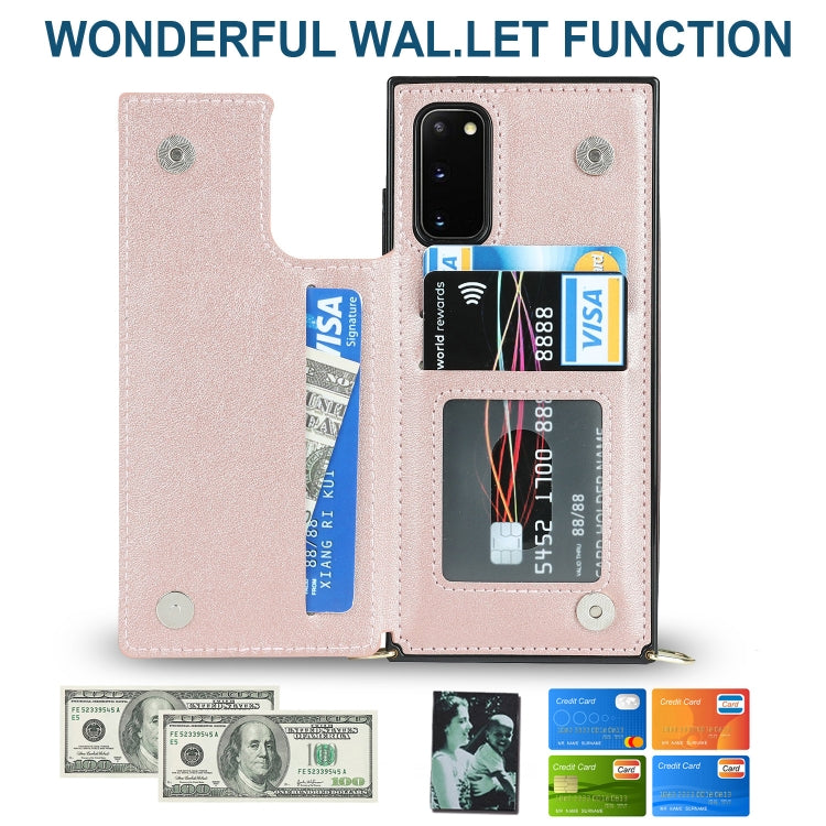 For Samsung Galaxy S20 FE Cross-body Square Double Buckle Flip Card Bag TPU+PU Case with Card Slots & Wallet & Photo & Strap