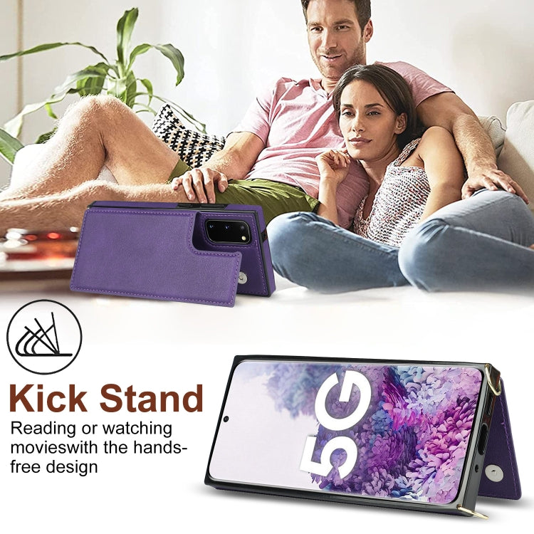 For Samsung Galaxy S20 FE Cross-body Square Double Buckle Flip Card Bag TPU+PU Case with Card Slots & Wallet & Photo & Strap