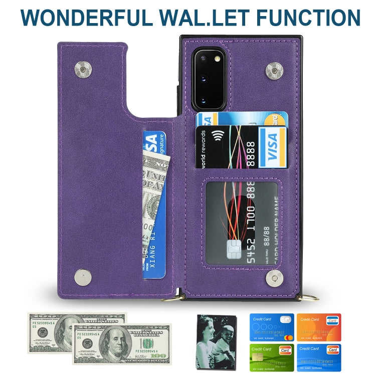 For Samsung Galaxy S20 FE Cross-body Square Double Buckle Flip Card Bag TPU+PU Case with Card Slots & Wallet & Photo & Strap