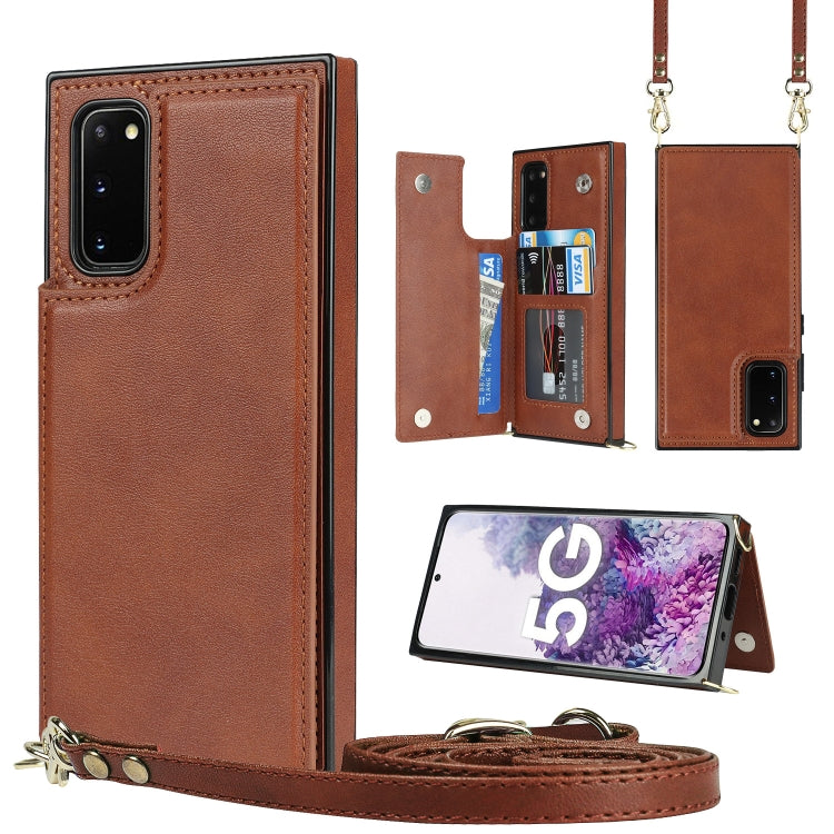 For Samsung Galaxy S20 FE Cross-body Square Double Buckle Flip Card Bag TPU+PU Case with Card Slots & Wallet & Photo & Strap