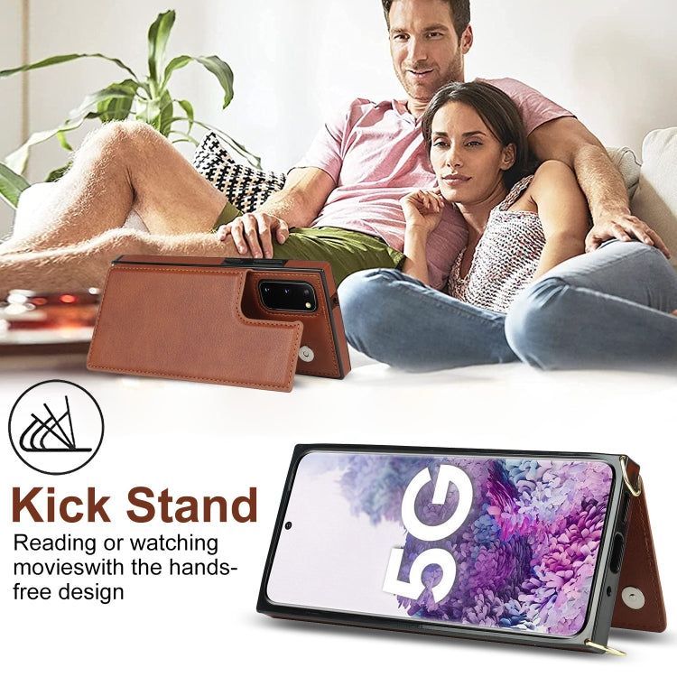 For Samsung Galaxy S20 FE Cross-body Square Double Buckle Flip Card Bag TPU+PU Case with Card Slots & Wallet & Photo & Strap