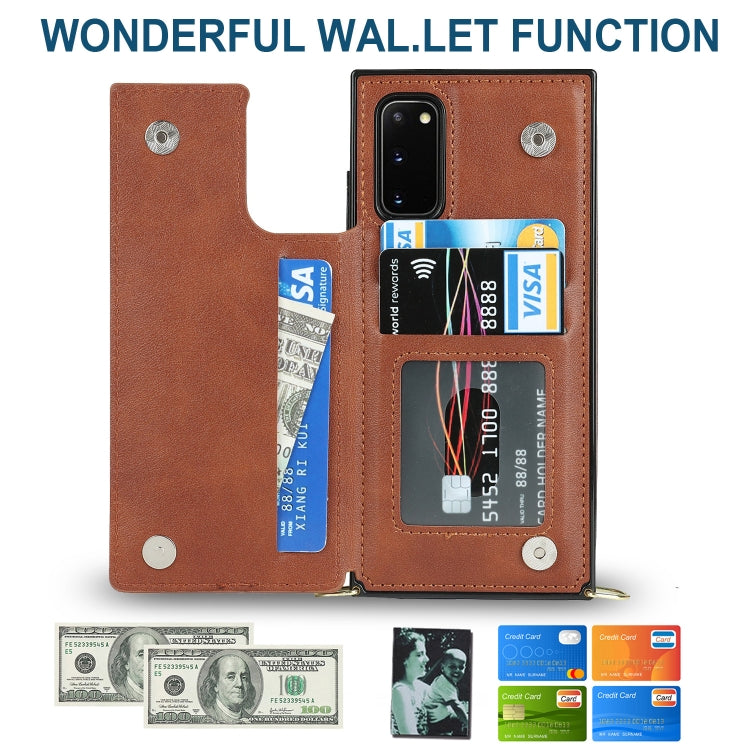 For Samsung Galaxy S20 FE Cross-body Square Double Buckle Flip Card Bag TPU+PU Case with Card Slots & Wallet & Photo & Strap