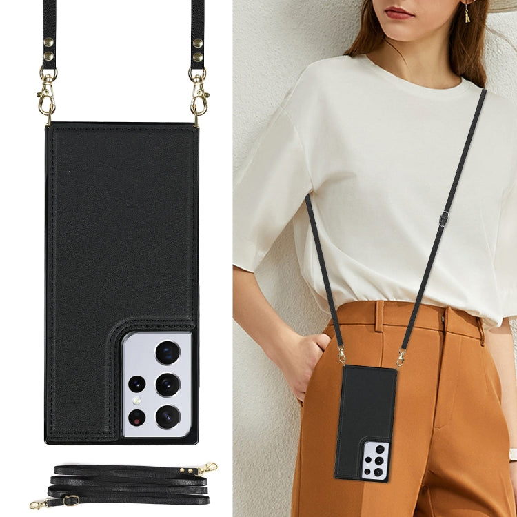 For Samsung Galaxy S21 Ultra 5G Cross-body Square Double Buckle Flip Card Bag TPU+PU Case with Card Slots & Wallet & Photo & Strap