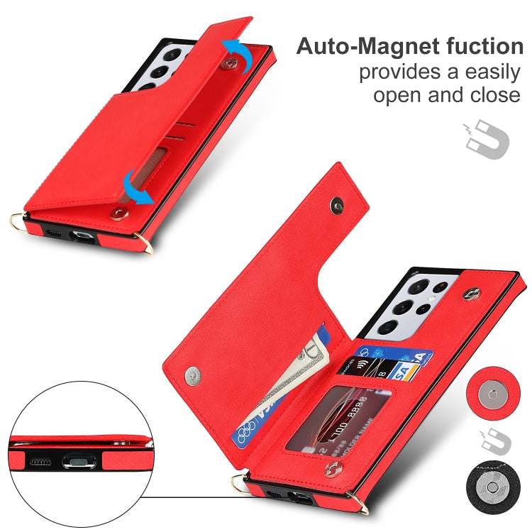 For Samsung Galaxy S21 Ultra 5G Cross-body Square Double Buckle Flip Card Bag TPU+PU Case with Card Slots & Wallet & Photo & Strap