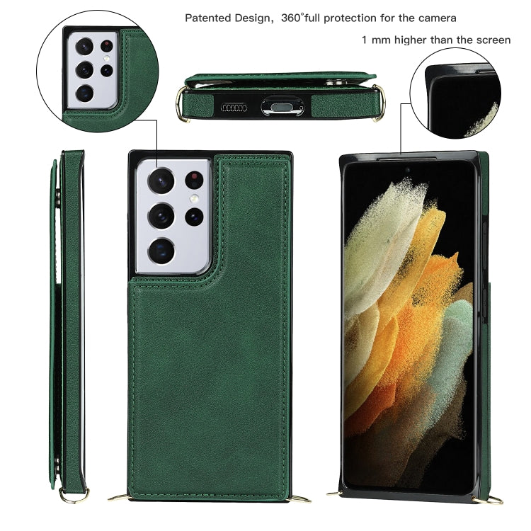 For Samsung Galaxy S21 Ultra 5G Cross-body Square Double Buckle Flip Card Bag TPU+PU Case with Card Slots & Wallet & Photo & Strap