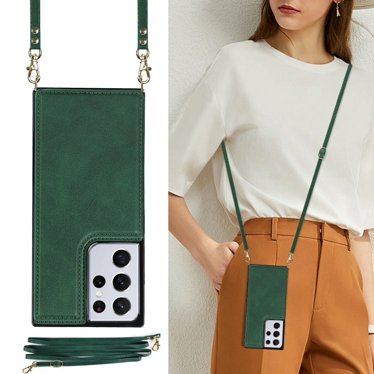 For Samsung Galaxy S21 Ultra 5G Cross-body Square Double Buckle Flip Card Bag TPU+PU Case with Card Slots & Wallet & Photo & Strap