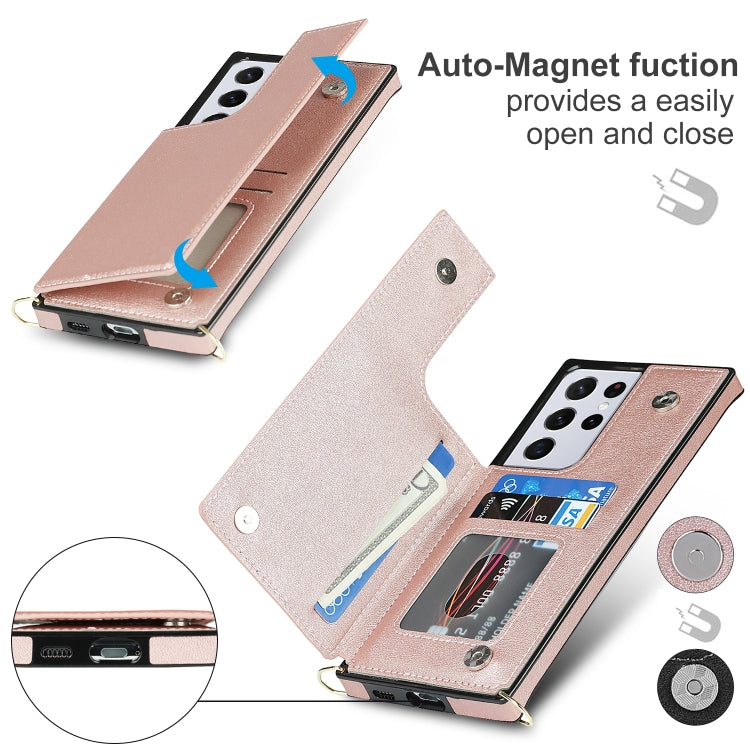 For Samsung Galaxy S21 Ultra 5G Cross-body Square Double Buckle Flip Card Bag TPU+PU Case with Card Slots & Wallet & Photo & Strap