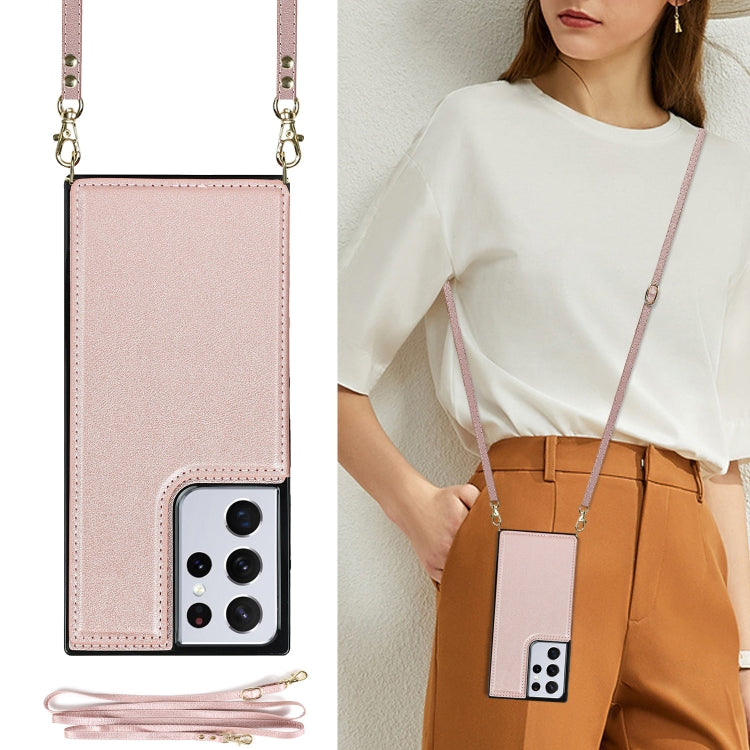 For Samsung Galaxy S21 Ultra 5G Cross-body Square Double Buckle Flip Card Bag TPU+PU Case with Card Slots & Wallet & Photo & Strap