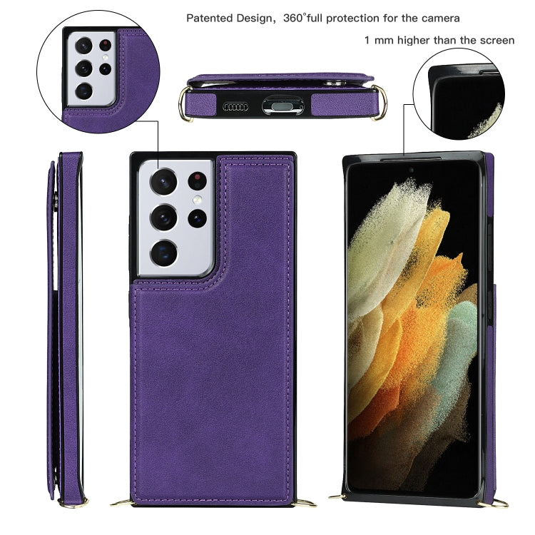 For Samsung Galaxy S21 Ultra 5G Cross-body Square Double Buckle Flip Card Bag TPU+PU Case with Card Slots & Wallet & Photo & Strap