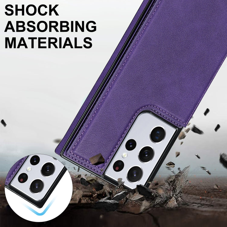 For Samsung Galaxy S21 Ultra 5G Cross-body Square Double Buckle Flip Card Bag TPU+PU Case with Card Slots & Wallet & Photo & Strap