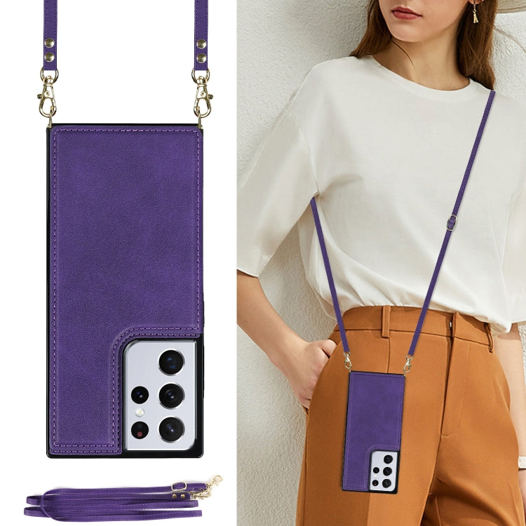 For Samsung Galaxy S21 Ultra 5G Cross-body Square Double Buckle Flip Card Bag TPU+PU Case with Card Slots & Wallet & Photo & Strap