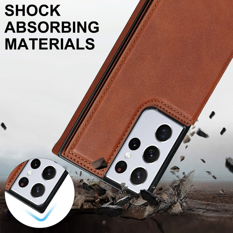 For Samsung Galaxy S21 Ultra 5G Cross-body Square Double Buckle Flip Card Bag TPU+PU Case with Card Slots & Wallet & Photo & Strap