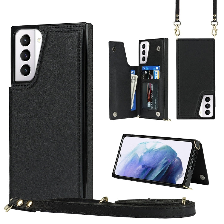 For Samsung Galaxy S21+ 5G Cross-body Square Double Buckle Flip Card Bag TPU+PU Case with Card Slots & Wallet & Photo & Strap