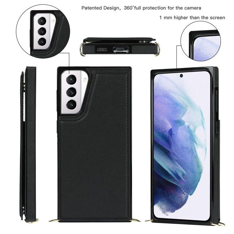 For Samsung Galaxy S21+ 5G Cross-body Square Double Buckle Flip Card Bag TPU+PU Case with Card Slots & Wallet & Photo & Strap