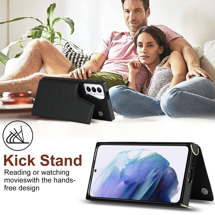 For Samsung Galaxy S21+ 5G Cross-body Square Double Buckle Flip Card Bag TPU+PU Case with Card Slots & Wallet & Photo & Strap