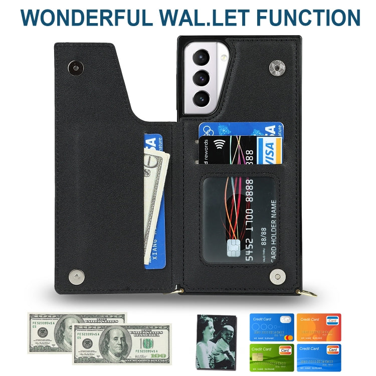 For Samsung Galaxy S21+ 5G Cross-body Square Double Buckle Flip Card Bag TPU+PU Case with Card Slots & Wallet & Photo & Strap