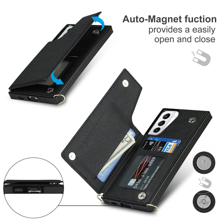 For Samsung Galaxy S21+ 5G Cross-body Square Double Buckle Flip Card Bag TPU+PU Case with Card Slots & Wallet & Photo & Strap