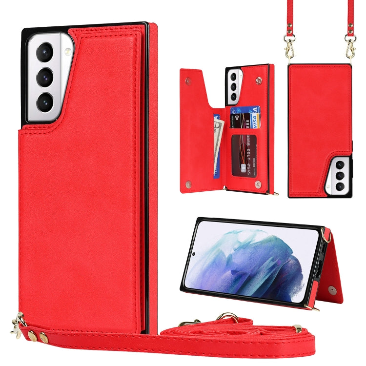 For Samsung Galaxy S21+ 5G Cross-body Square Double Buckle Flip Card Bag TPU+PU Case with Card Slots & Wallet & Photo & Strap