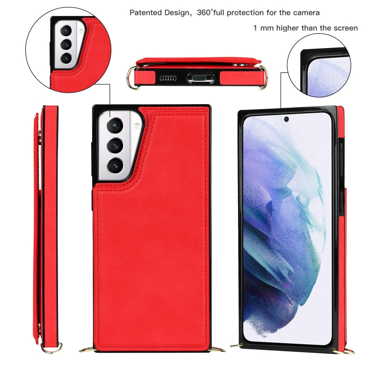 For Samsung Galaxy S21+ 5G Cross-body Square Double Buckle Flip Card Bag TPU+PU Case with Card Slots & Wallet & Photo & Strap