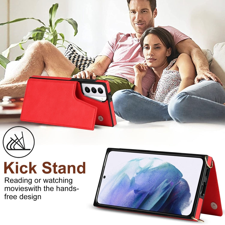 For Samsung Galaxy S21+ 5G Cross-body Square Double Buckle Flip Card Bag TPU+PU Case with Card Slots & Wallet & Photo & Strap