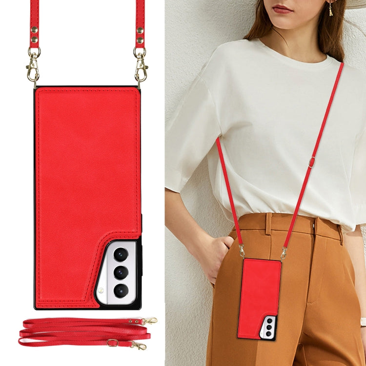 For Samsung Galaxy S21+ 5G Cross-body Square Double Buckle Flip Card Bag TPU+PU Case with Card Slots & Wallet & Photo & Strap