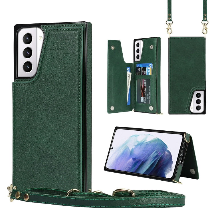 For Samsung Galaxy S21+ 5G Cross-body Square Double Buckle Flip Card Bag TPU+PU Case with Card Slots & Wallet & Photo & Strap