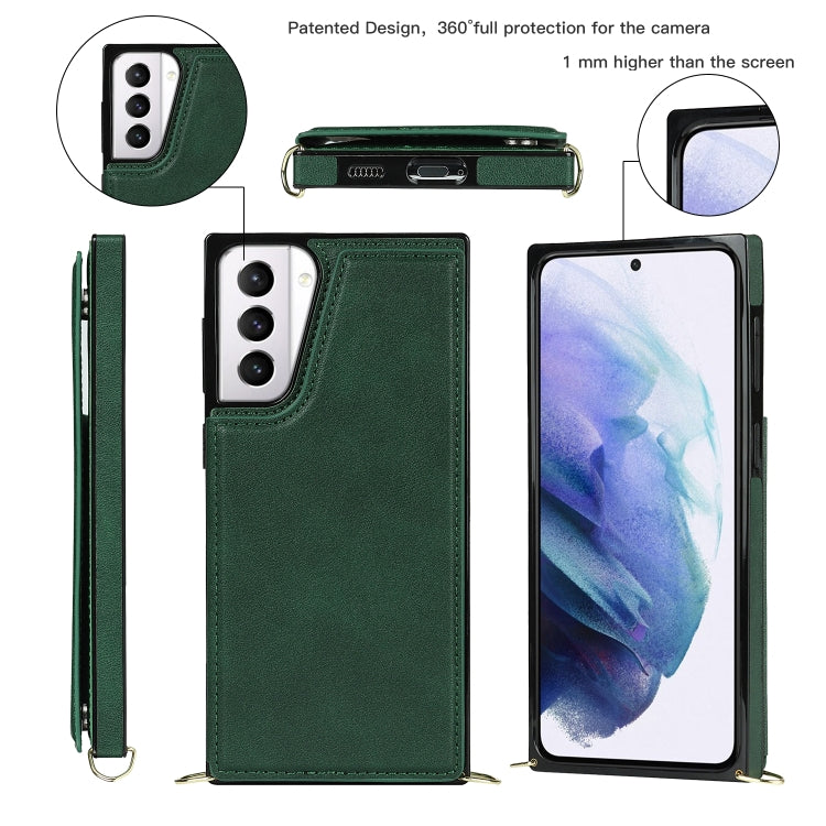 For Samsung Galaxy S21+ 5G Cross-body Square Double Buckle Flip Card Bag TPU+PU Case with Card Slots & Wallet & Photo & Strap