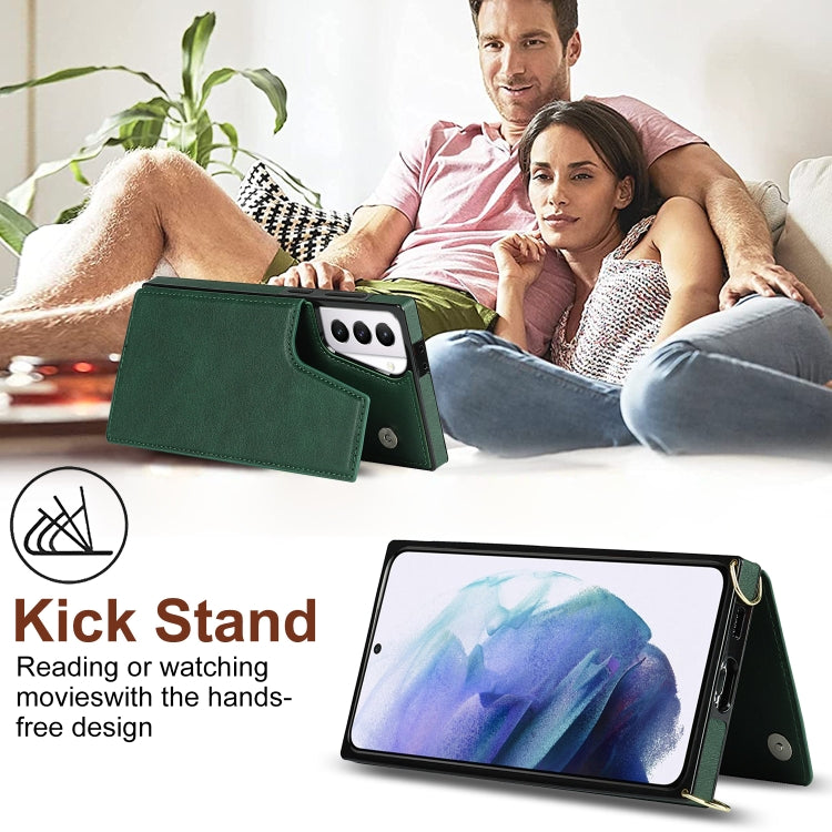 For Samsung Galaxy S21+ 5G Cross-body Square Double Buckle Flip Card Bag TPU+PU Case with Card Slots & Wallet & Photo & Strap