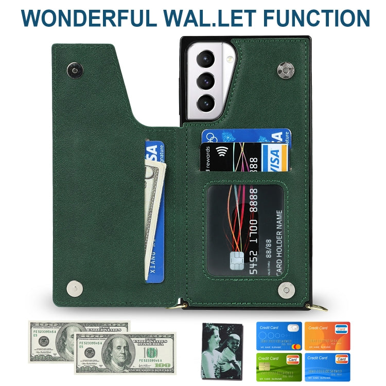 For Samsung Galaxy S21+ 5G Cross-body Square Double Buckle Flip Card Bag TPU+PU Case with Card Slots & Wallet & Photo & Strap