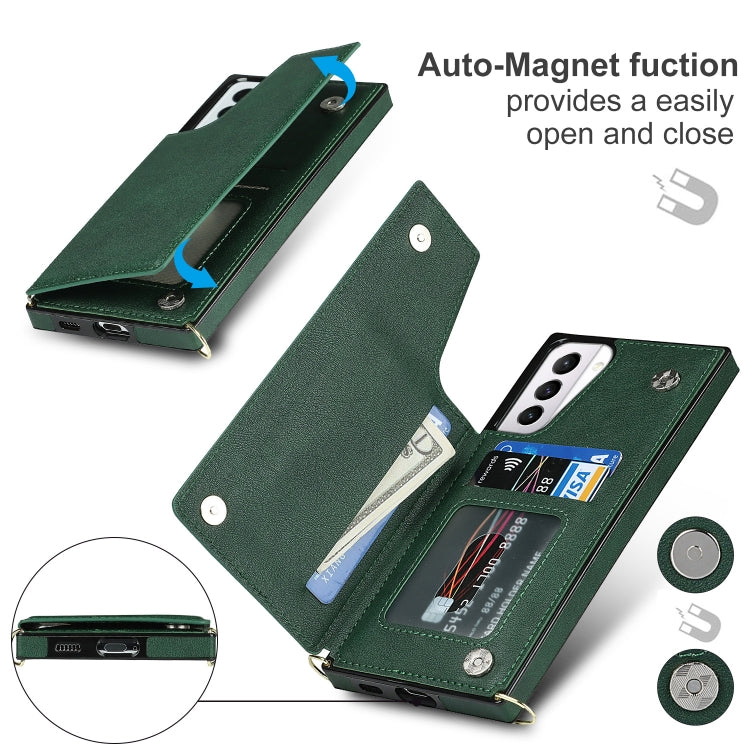 For Samsung Galaxy S21+ 5G Cross-body Square Double Buckle Flip Card Bag TPU+PU Case with Card Slots & Wallet & Photo & Strap