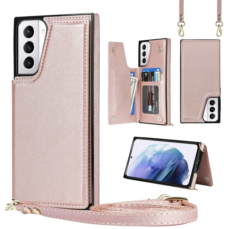 For Samsung Galaxy S21+ 5G Cross-body Square Double Buckle Flip Card Bag TPU+PU Case with Card Slots & Wallet & Photo & Strap