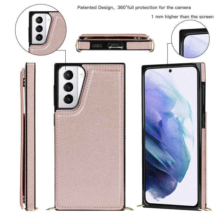 For Samsung Galaxy S21+ 5G Cross-body Square Double Buckle Flip Card Bag TPU+PU Case with Card Slots & Wallet & Photo & Strap
