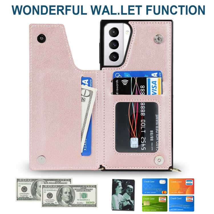 For Samsung Galaxy S21+ 5G Cross-body Square Double Buckle Flip Card Bag TPU+PU Case with Card Slots & Wallet & Photo & Strap
