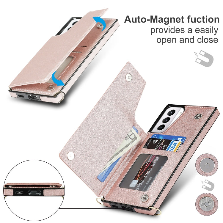 For Samsung Galaxy S21+ 5G Cross-body Square Double Buckle Flip Card Bag TPU+PU Case with Card Slots & Wallet & Photo & Strap