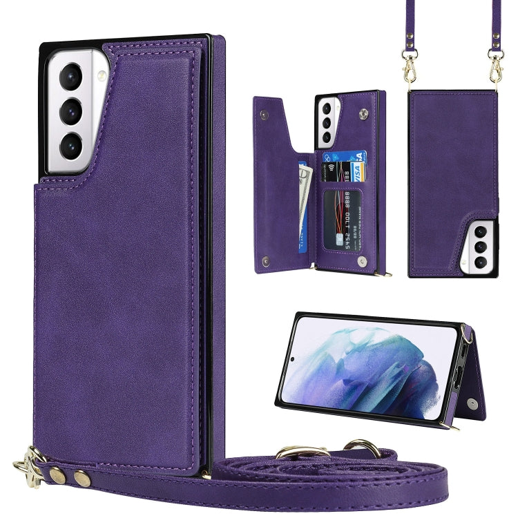 For Samsung Galaxy S21+ 5G Cross-body Square Double Buckle Flip Card Bag TPU+PU Case with Card Slots & Wallet & Photo & Strap