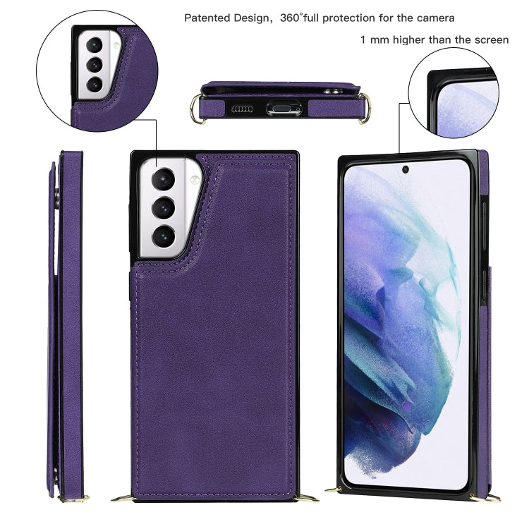 For Samsung Galaxy S21+ 5G Cross-body Square Double Buckle Flip Card Bag TPU+PU Case with Card Slots & Wallet & Photo & Strap