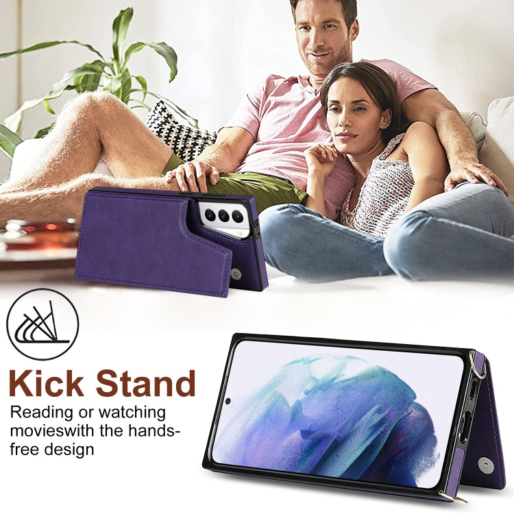 For Samsung Galaxy S21+ 5G Cross-body Square Double Buckle Flip Card Bag TPU+PU Case with Card Slots & Wallet & Photo & Strap