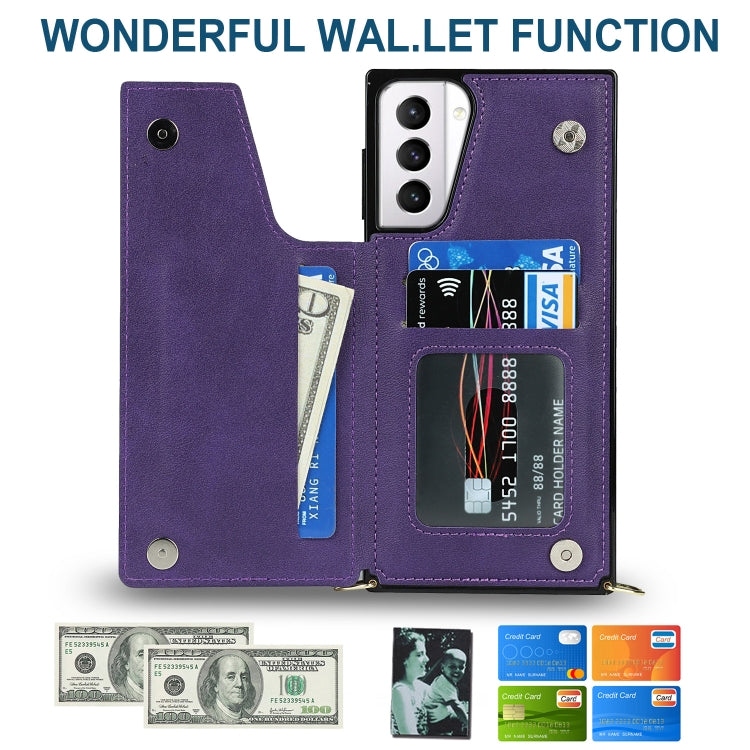 For Samsung Galaxy S21+ 5G Cross-body Square Double Buckle Flip Card Bag TPU+PU Case with Card Slots & Wallet & Photo & Strap