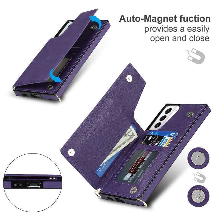 For Samsung Galaxy S21+ 5G Cross-body Square Double Buckle Flip Card Bag TPU+PU Case with Card Slots & Wallet & Photo & Strap