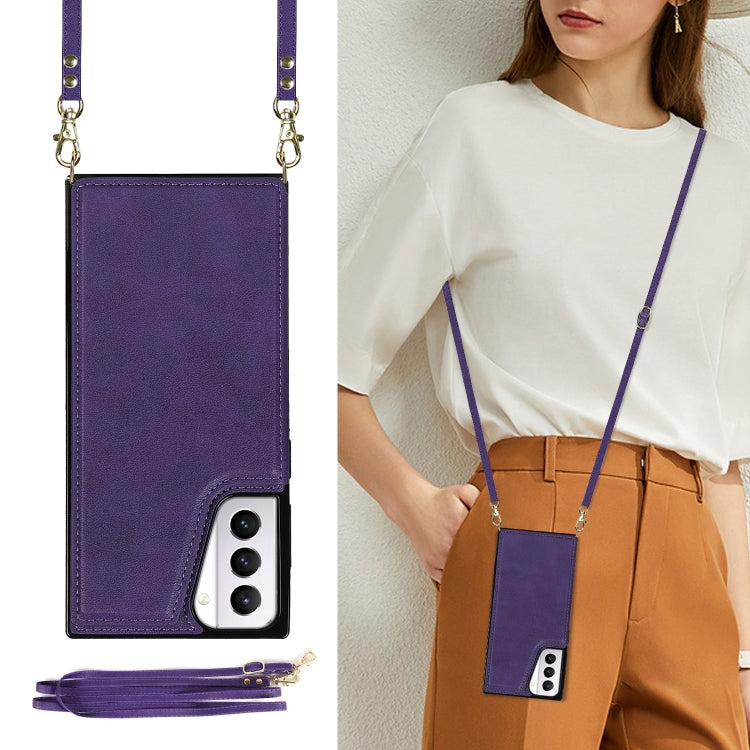 For Samsung Galaxy S21+ 5G Cross-body Square Double Buckle Flip Card Bag TPU+PU Case with Card Slots & Wallet & Photo & Strap