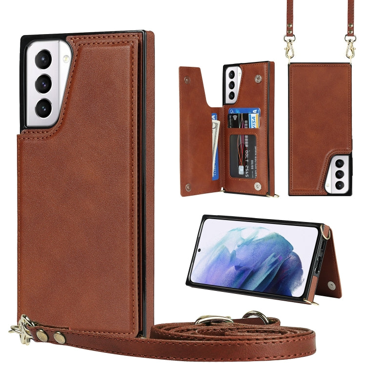 For Samsung Galaxy S21+ 5G Cross-body Square Double Buckle Flip Card Bag TPU+PU Case with Card Slots & Wallet & Photo & Strap
